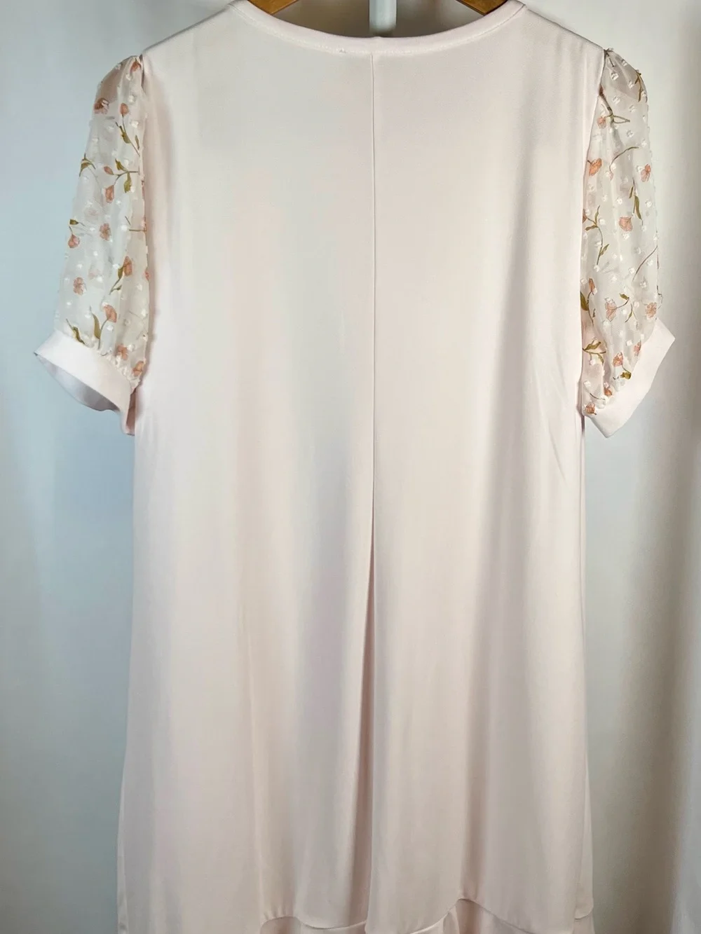 CeCe Blush Pink Midi Dress with Floral Sheer Puff Sleeves size L
